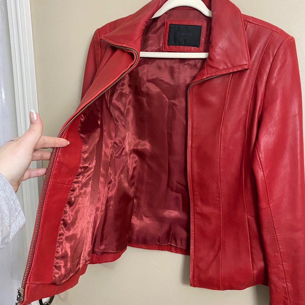 Avanti New York 100% Genuine Leather Butter Soft Red Zip Up Jacket Size Large - Picture 6 of 10